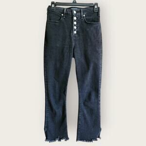 Abercrombie & Fitch Button Fly Black High-Rise Ankle Flare Split Hem Jeans Sz 2R